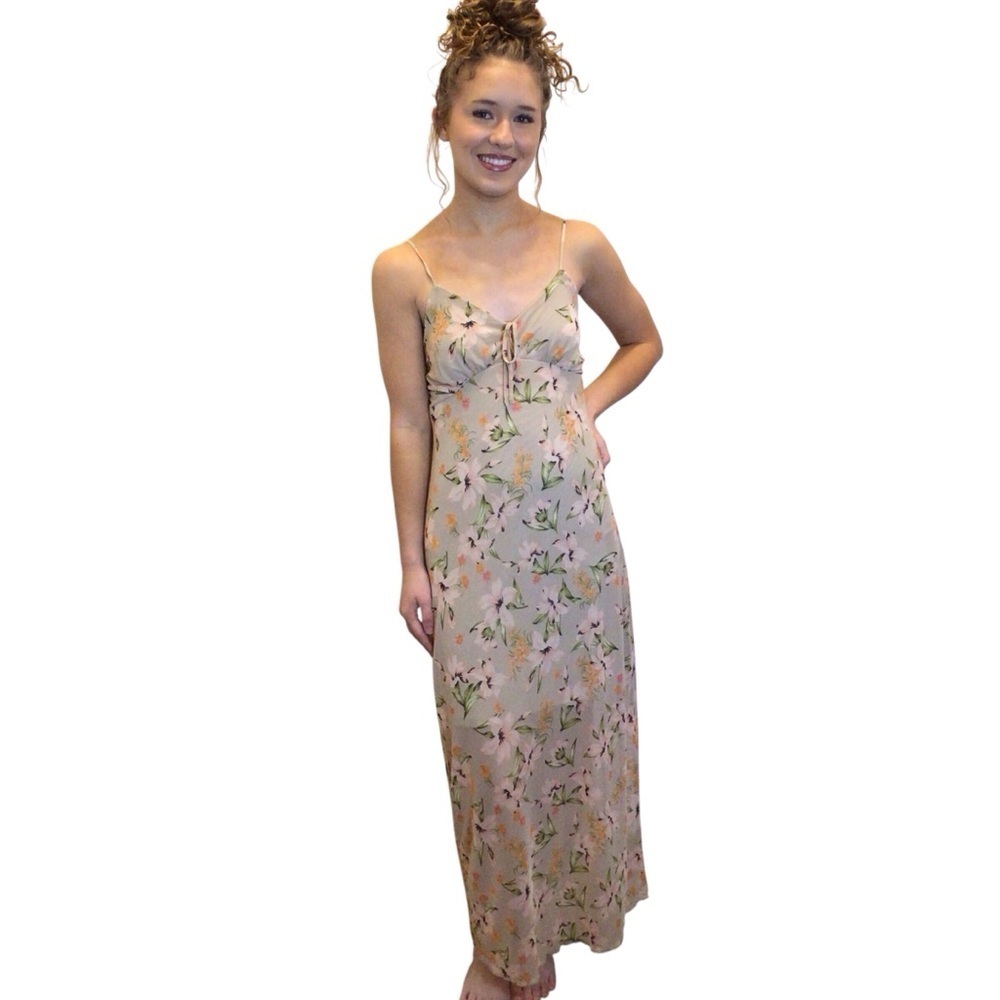 No Comment Juniors Floral Maxi Dress Size XL Spaghetti Strap Tie Front Summer